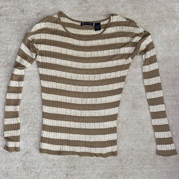 Striped Sweater, Tan and Beige with Gold Flecks Throughout, Stretchy, Size M - Picture 5 of 5